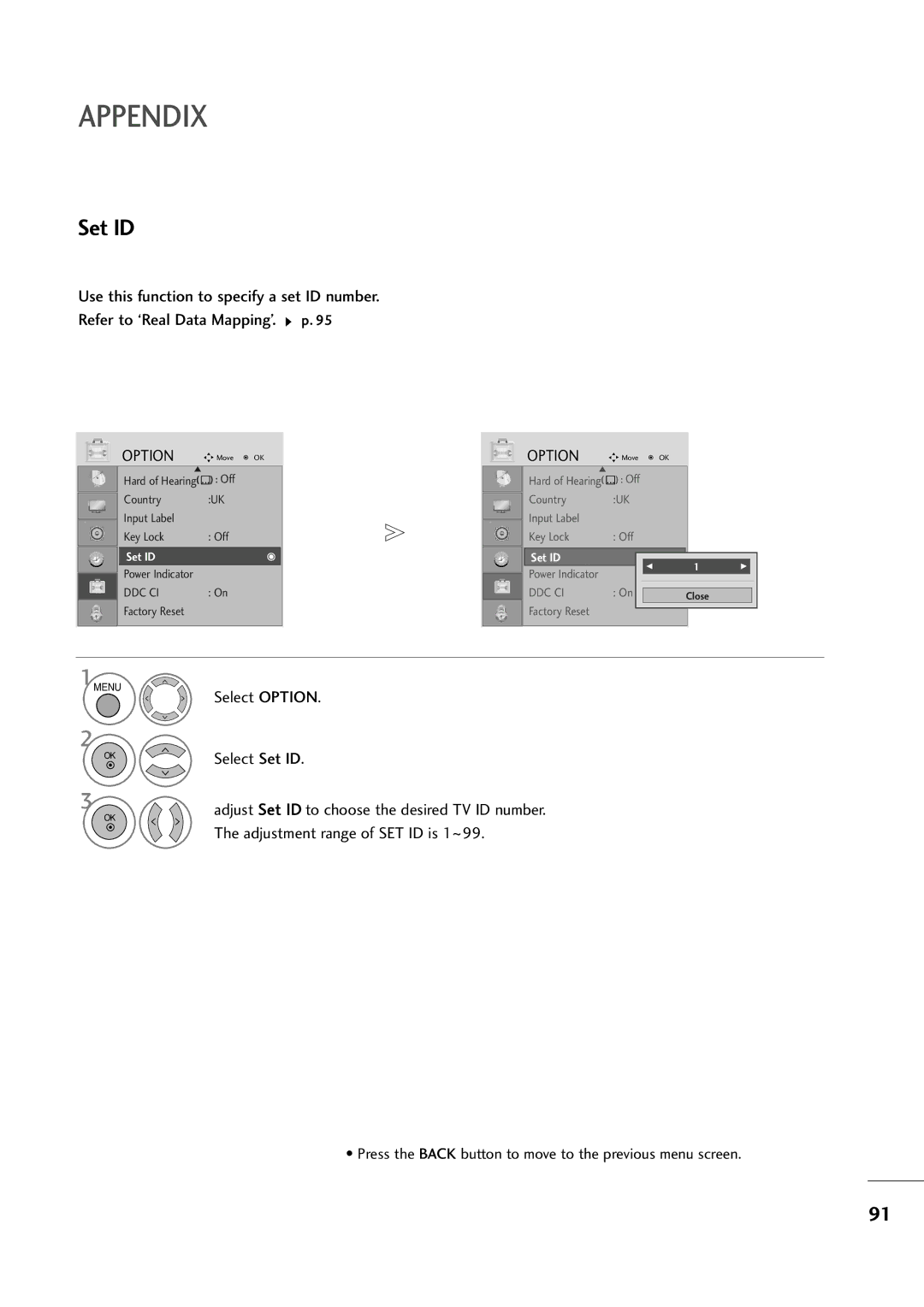 LG Electronics MM22229944DD, MM22009944DD, MM11999944DD owner manual Select Option Select Set ID 