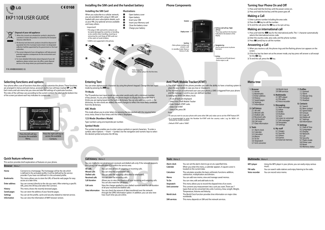 LG Electronics MMBB0000000(1.0) manual Installing the SIM card and the handset battery, Turning Your Phone On and Off 