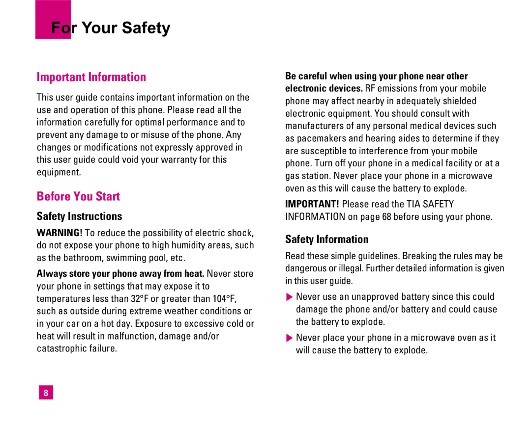 LG Electronics MMBB0234601 manual For Your Safety, Important Information, Before You Start, Safety Instructions 