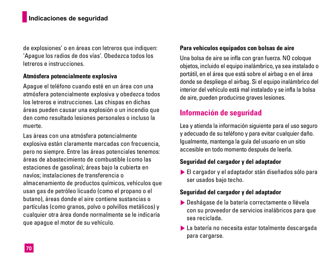 LG Electronics MMBB0234601 manual Información de seguridad, Atmósfera potencialmente explosiva 