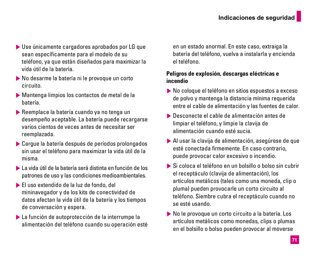 LG Electronics MMBB0234601 manual El teléfono, Peligros de explosión, descargas eléctricas e incendio 