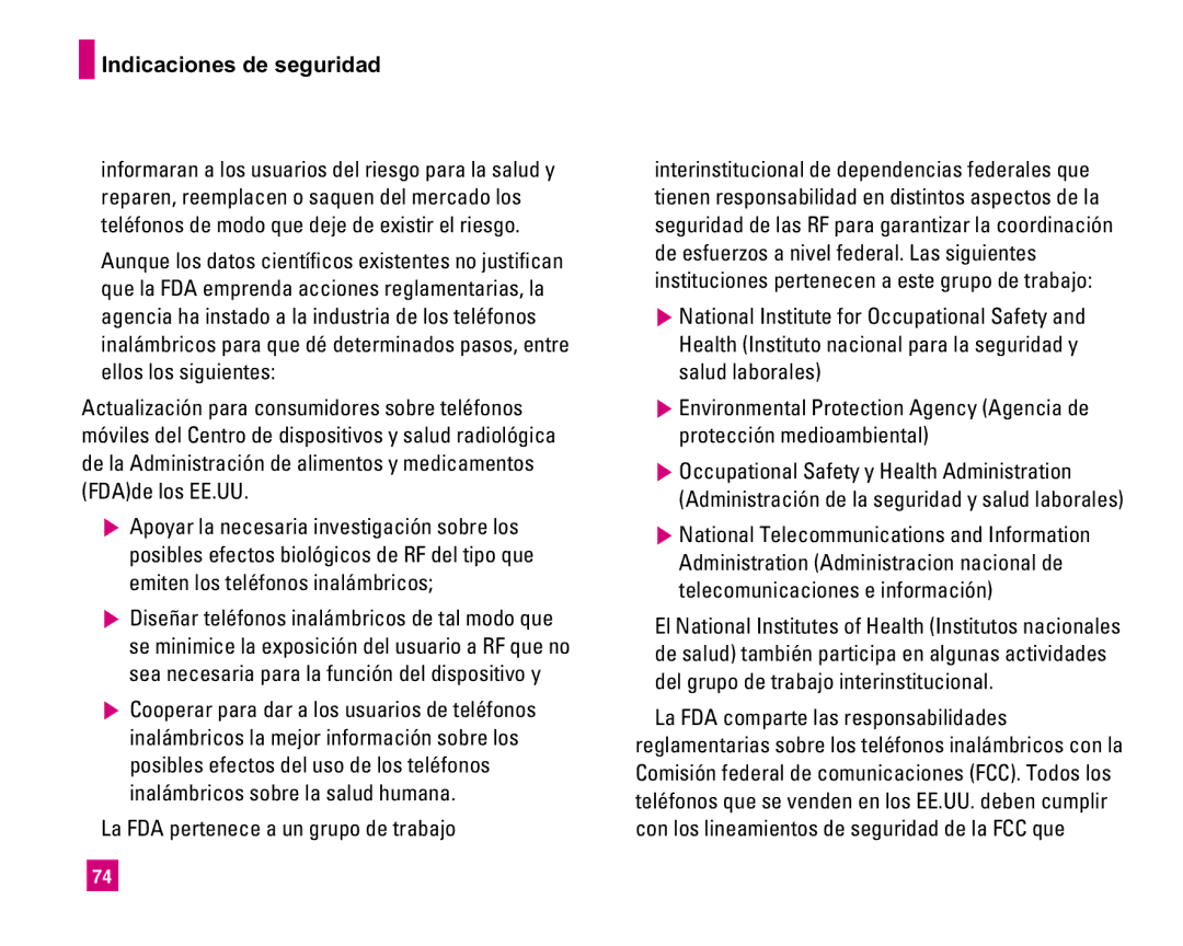 LG Electronics MMBB0234601 manual La FDA pertenece a un grupo de trabajo 