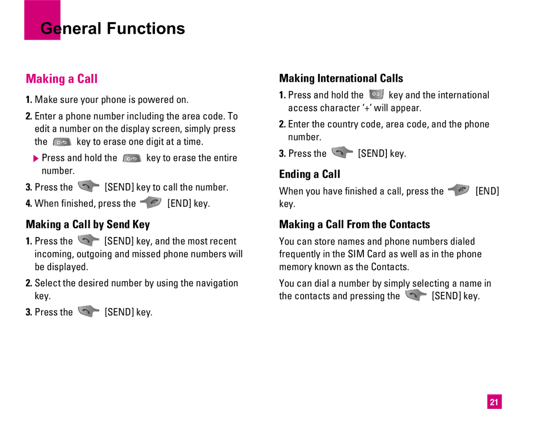 LG Electronics MMBB0234601 manual General Functions, Making a Call 