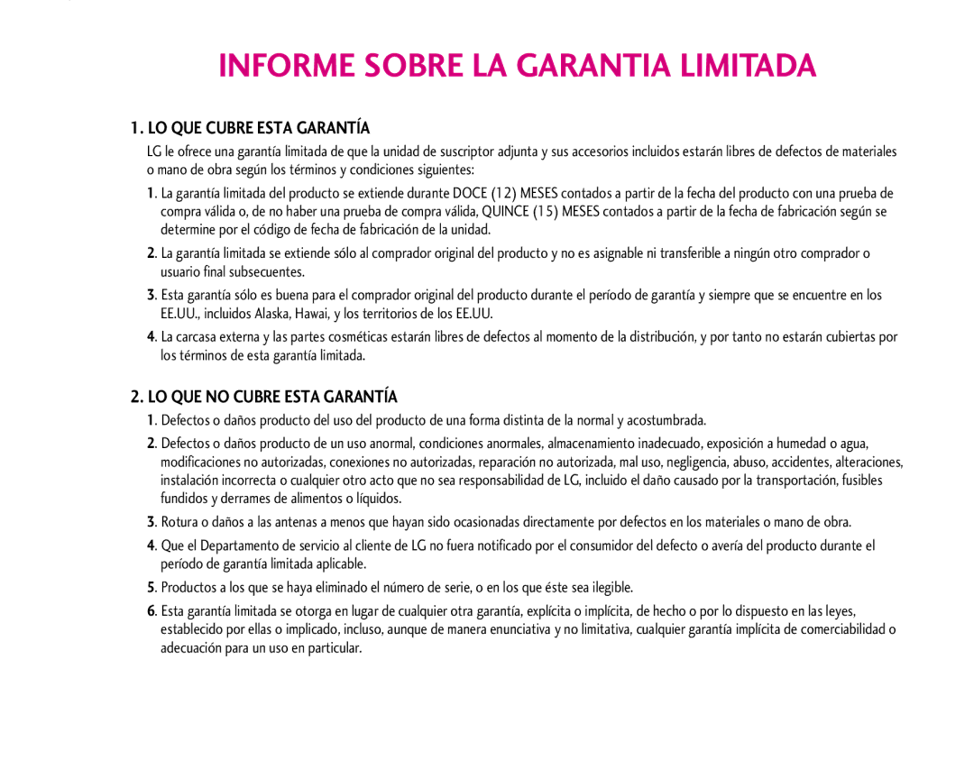 LG Electronics MMBB0234601 manual Informe Sobre LA Garantia Limitada 