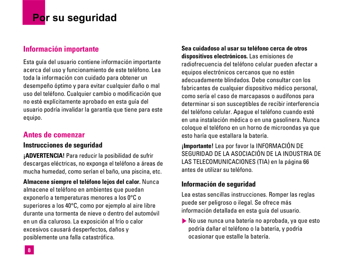 LG Electronics MMBB0234601 manual Por su seguridad, Información importante, Antes de comenzar, Instrucciones de seguridad 