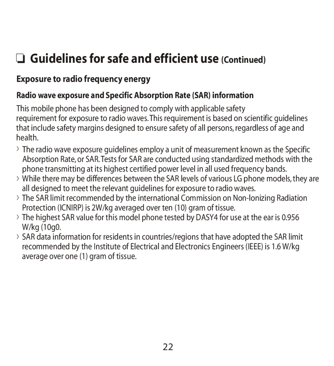 LG Electronics MMBB0240811 manual Exposure to radio frequency energy 