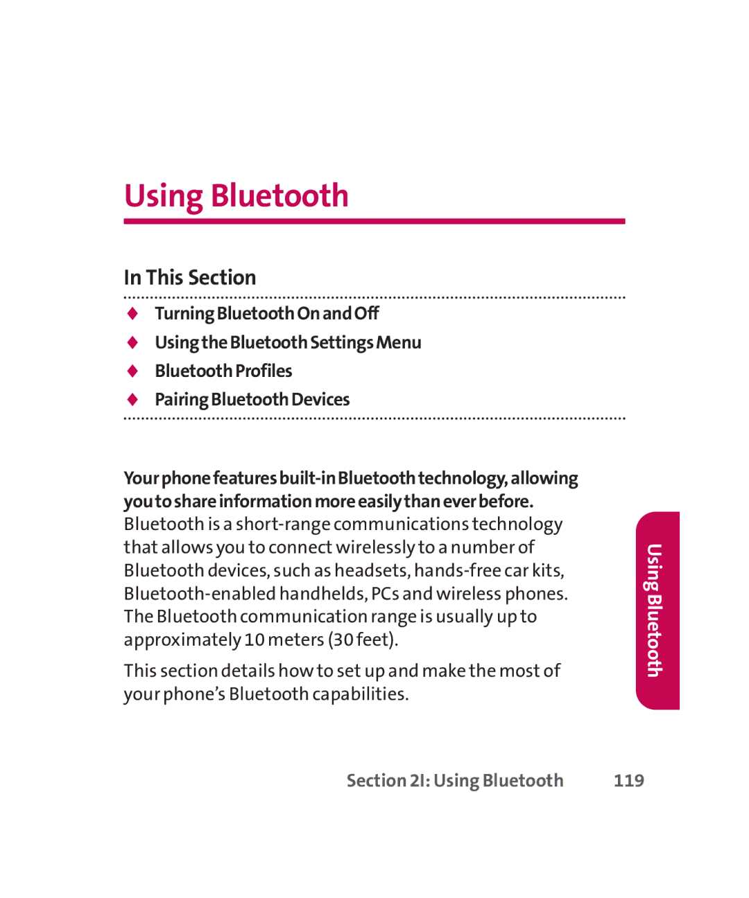 LG Electronics MMBB0267301(1.0) manual Using Bluetooth 119 