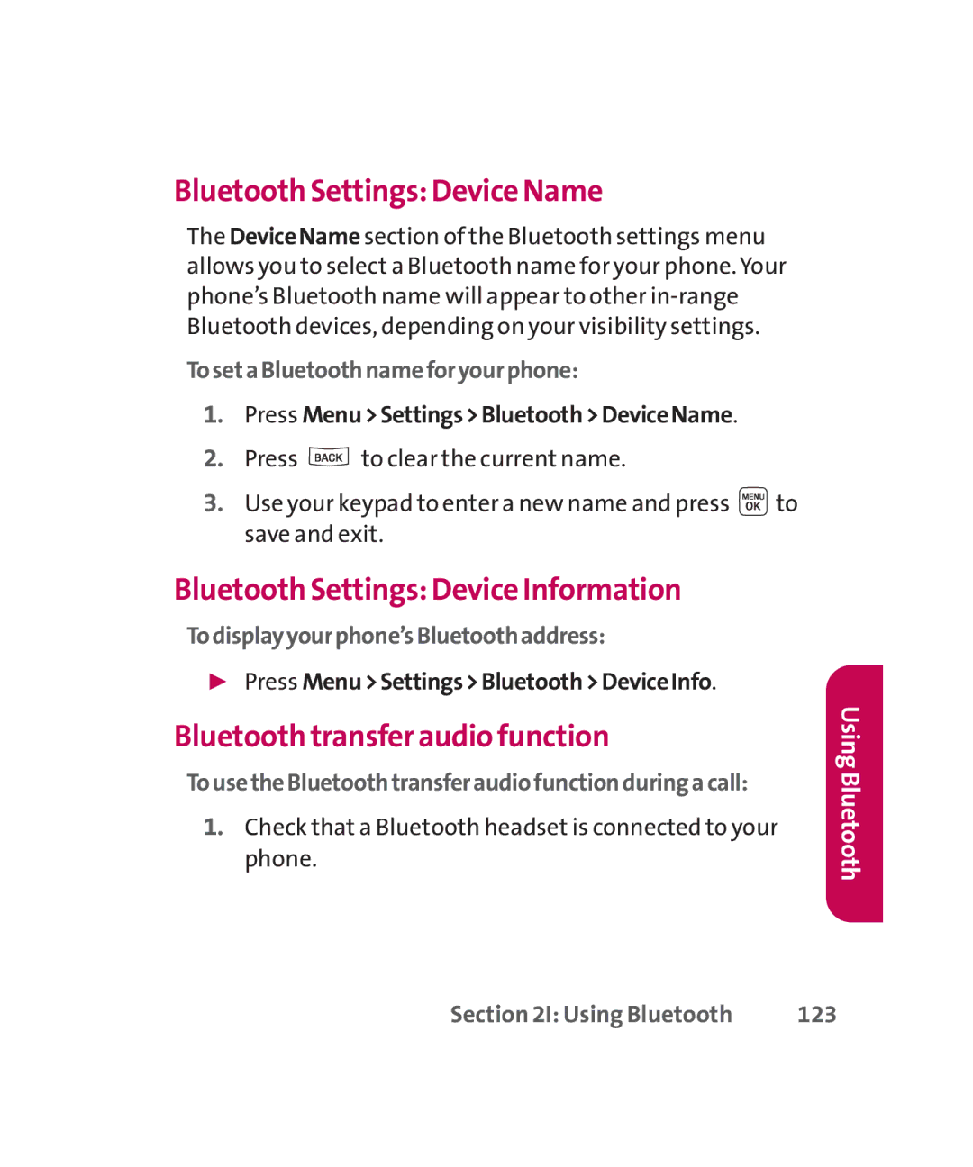 LG Electronics MMBB0267301(1.0) manual Bluetooth Settings Device Name, Bluetooth Settings Device Information 