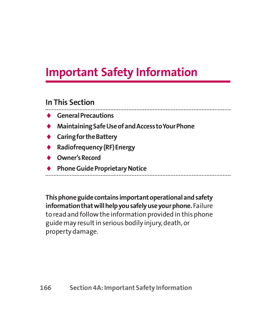 LG Electronics MMBB0267301(1.0) manual Important Safety Information, 166 