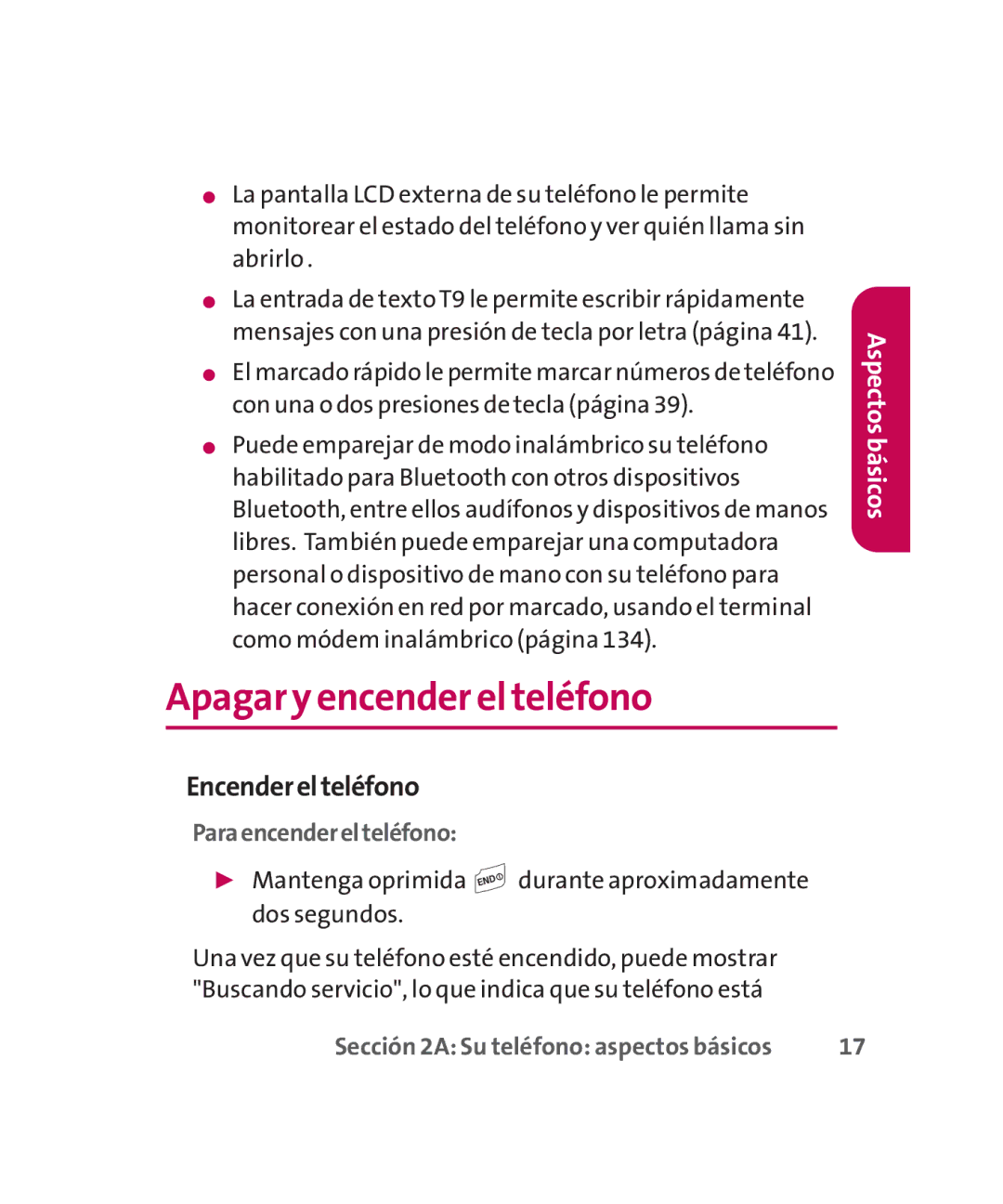 LG Electronics MMBB0267301(1.0) manual Apagar y encender el teléfono, Encenderelteléfono, Paraencenderelteléfono 