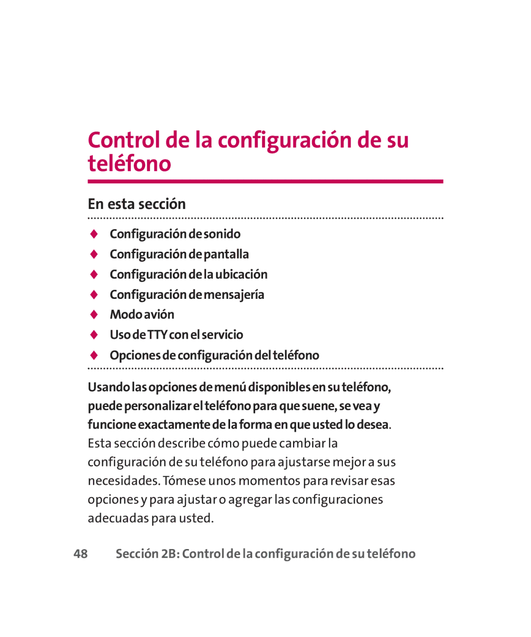 LG Electronics MMBB0267301(1.0) manual Control de la configuración de su teléfono 