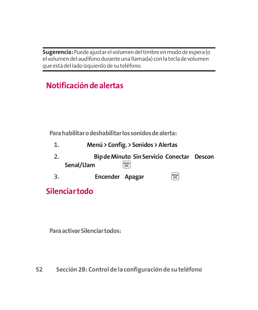 LG Electronics MMBB0267301(1.0) Notificación de alertas, Silenciar todo, Parahabilitarodeshabilitarlossonidosdealerta 