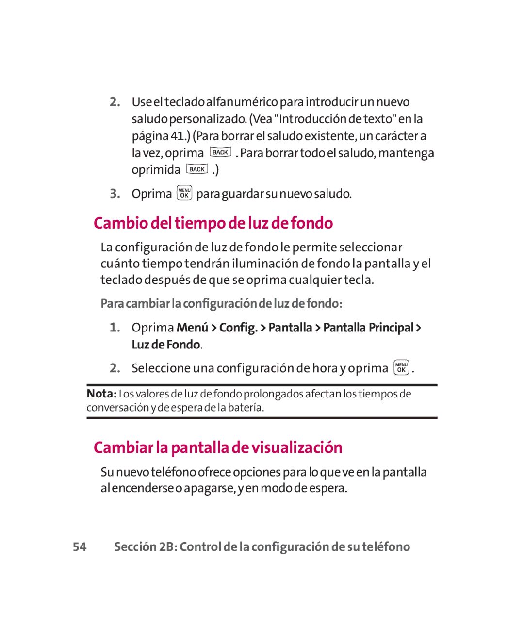 LG Electronics MMBB0267301(1.0) manual Cambio del tiempo de luz de fondo, Cambiar la pantalla de visualización 