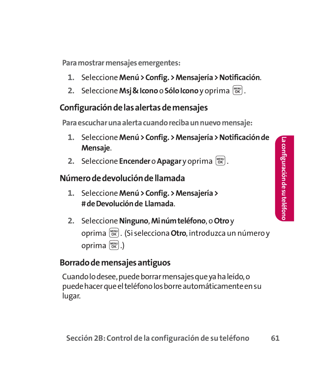 LG Electronics MMBB0267301(1.0) manual Configuracióndelasalertasdemensajes, Númerodedevolucióndellamada 