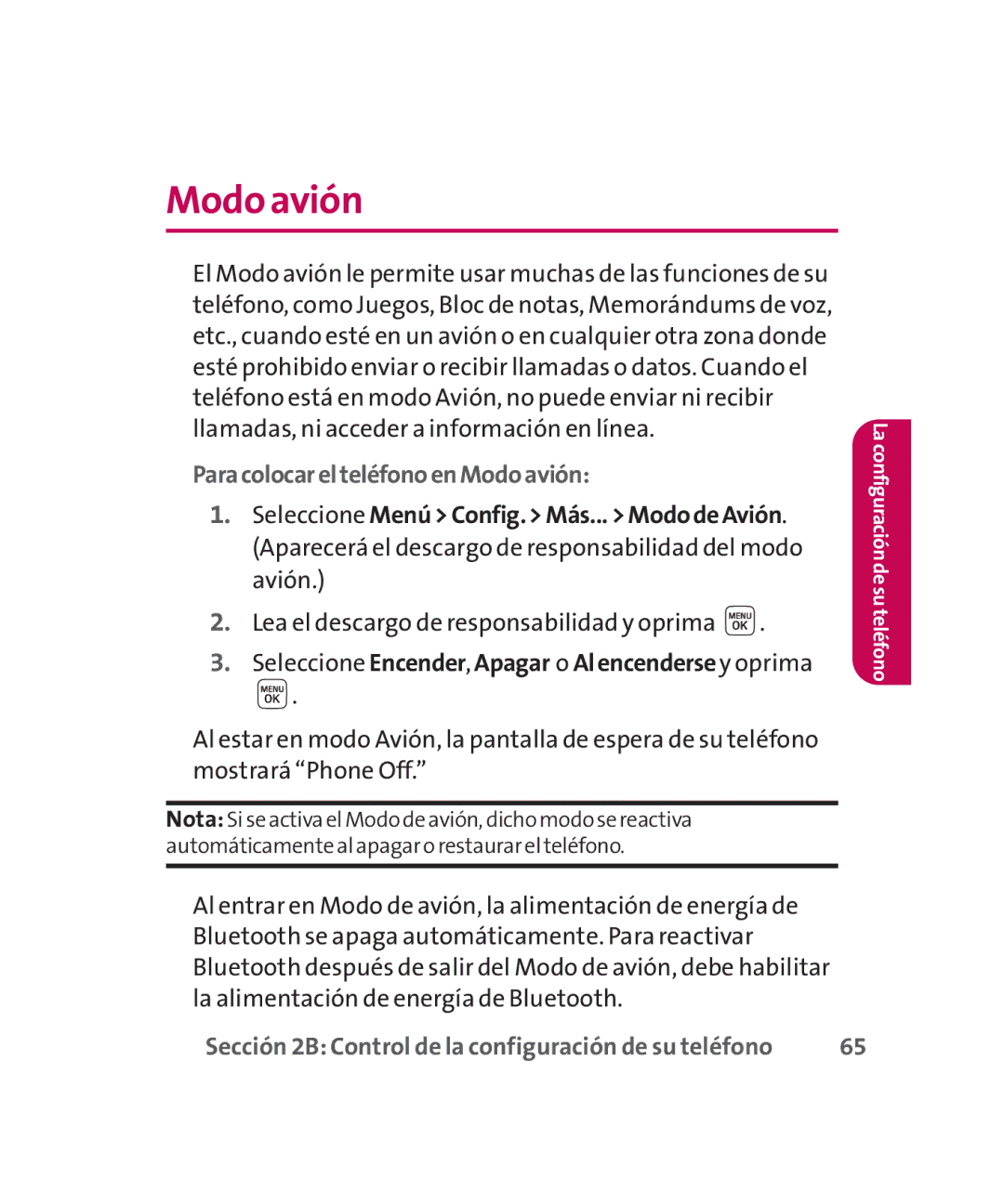 LG Electronics MMBB0267301(1.0) Modo avión, ParacolocarelteléfonoenModoavión, Lea el descargo de responsabilidad y oprima 