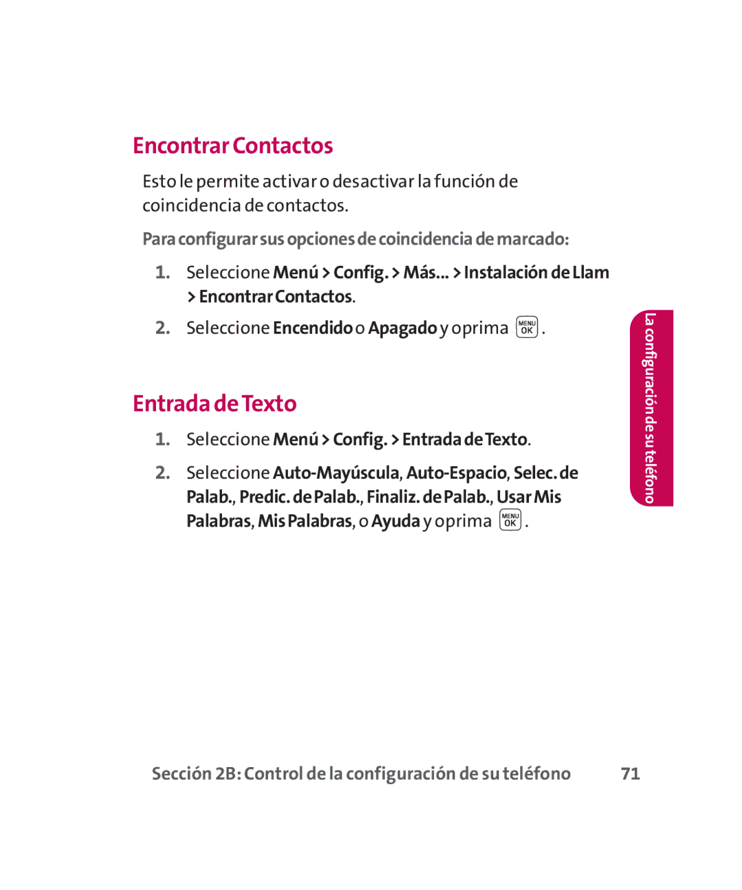 LG Electronics MMBB0267301(1.0) Encontrar Contactos, Entrada deTexto, Paraconfigurarsusopcionesdecoincidenciademarcado 