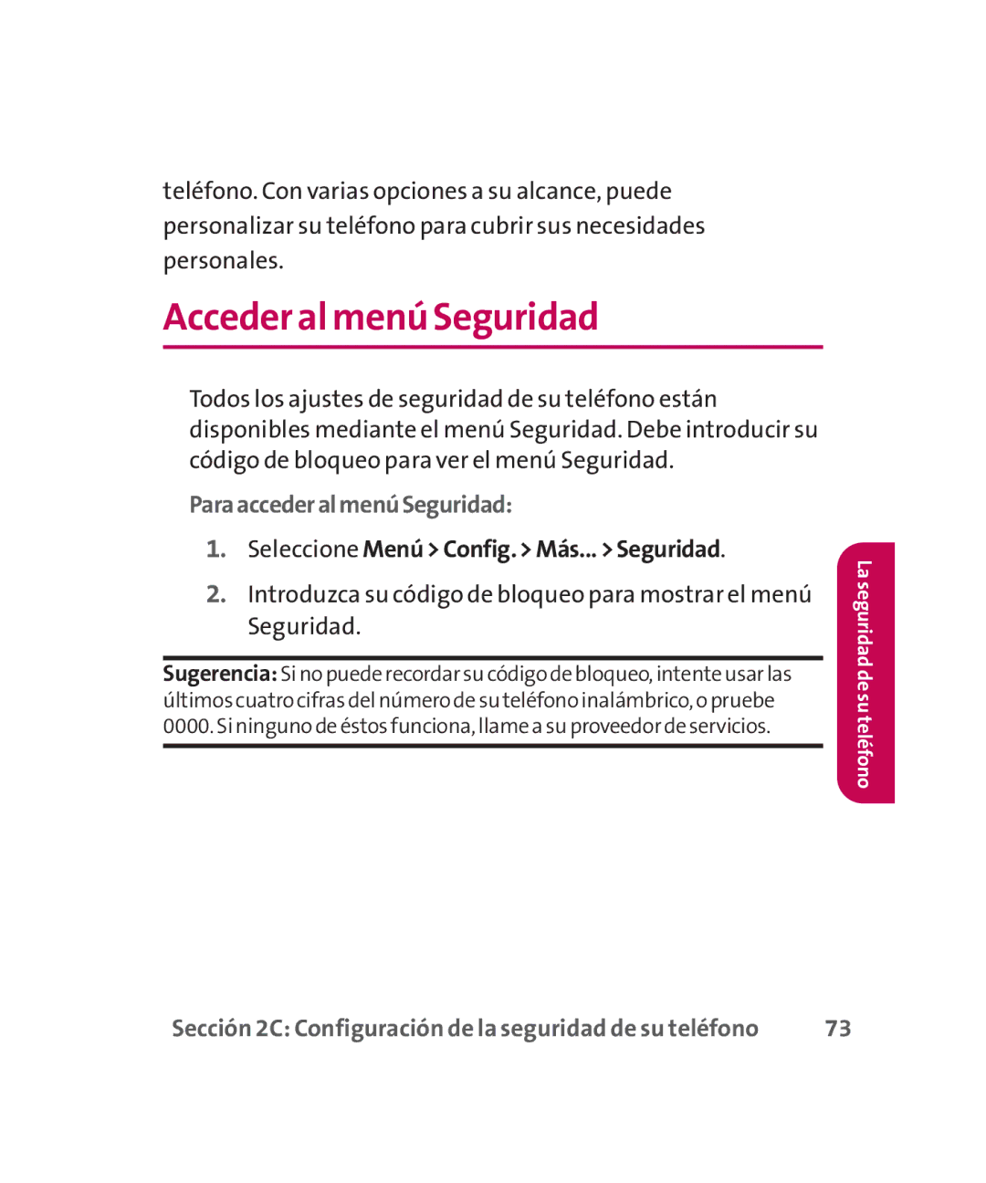 LG Electronics MMBB0267301(1.0) manual Acceder al menú Seguridad, ParaaccederalmenúSeguridad 