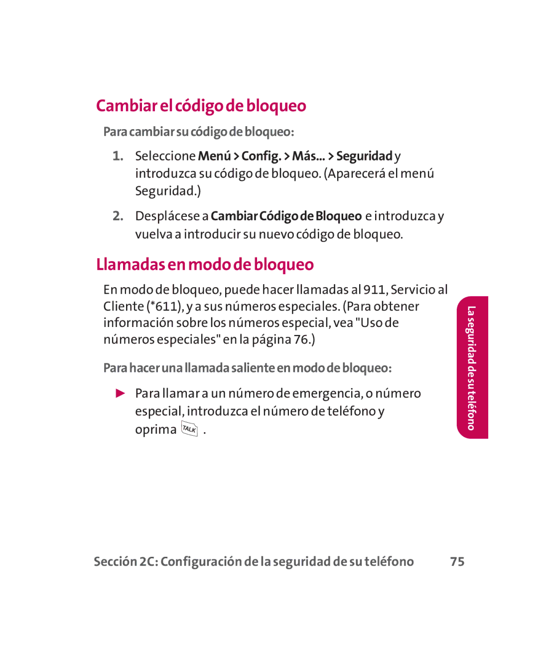 LG Electronics MMBB0267301(1.0) Cambiar el código de bloqueo, Llamadas en modo de bloqueo, Paracambiarsucódigodebloqueo 