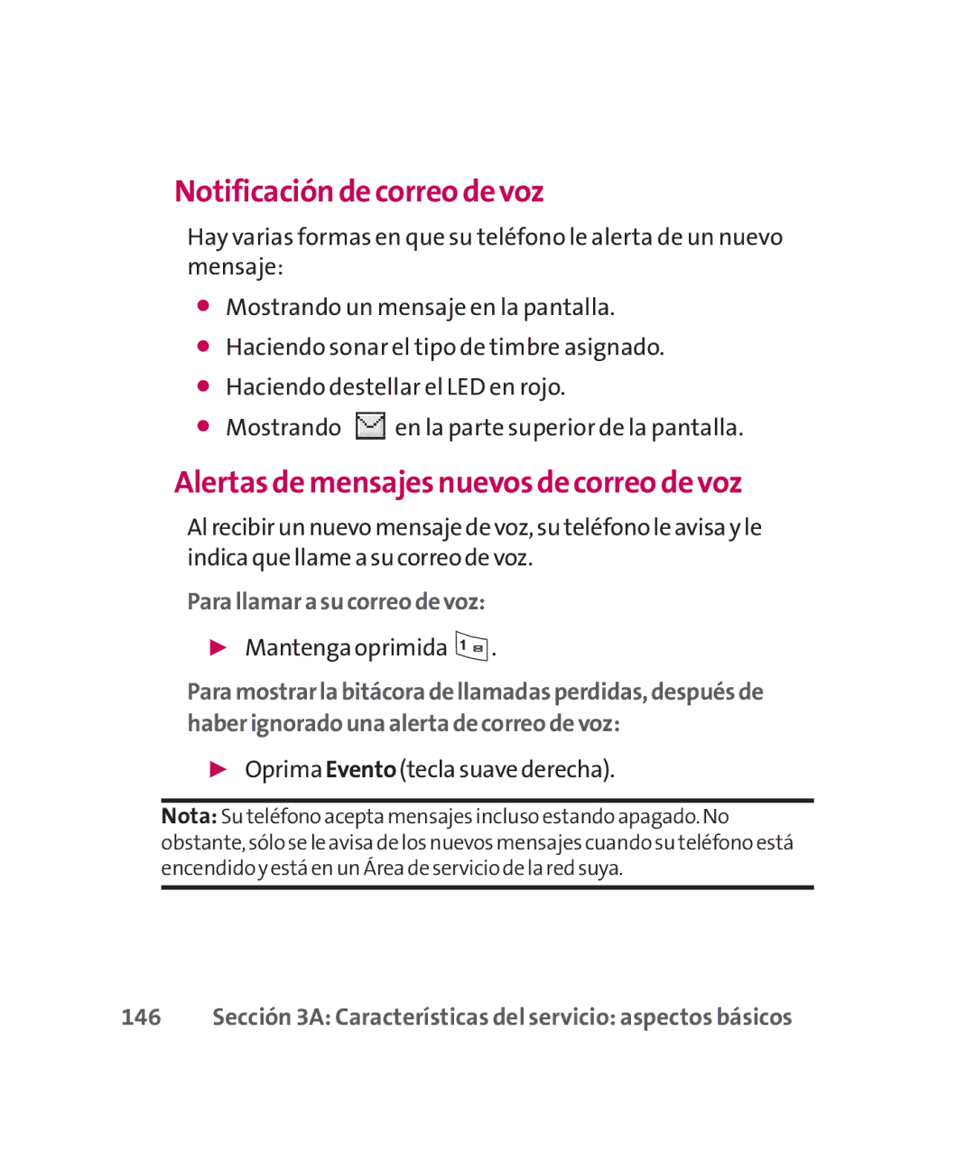 LG Electronics MMBB0267301(1.0) manual Notificación de correo de voz, Alertas de mensajes nuevos de correo de voz 