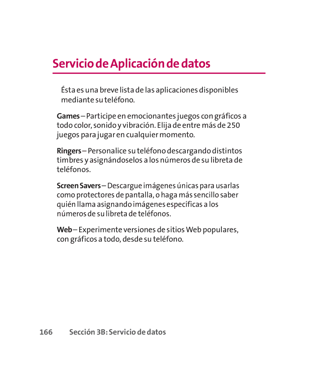 LG Electronics MMBB0267301(1.0) manual Servicio de Aplicación de datos, Sección 3B Servicio de datos 