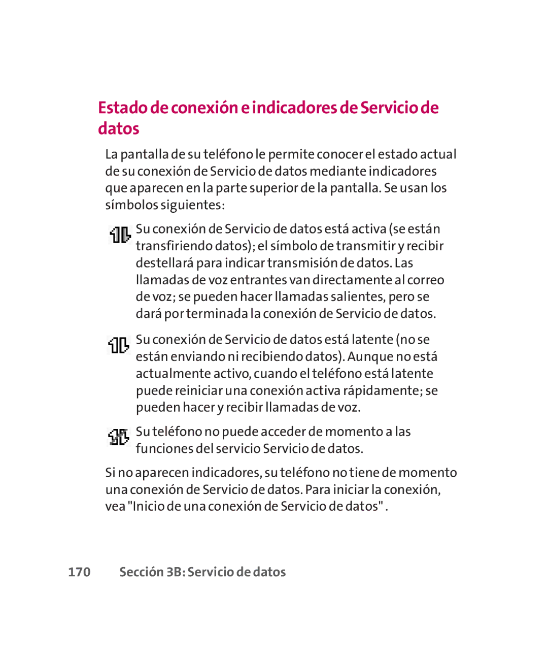 LG Electronics MMBB0267301(1.0) manual Estado de conexión e indicadores de Servicio de datos 