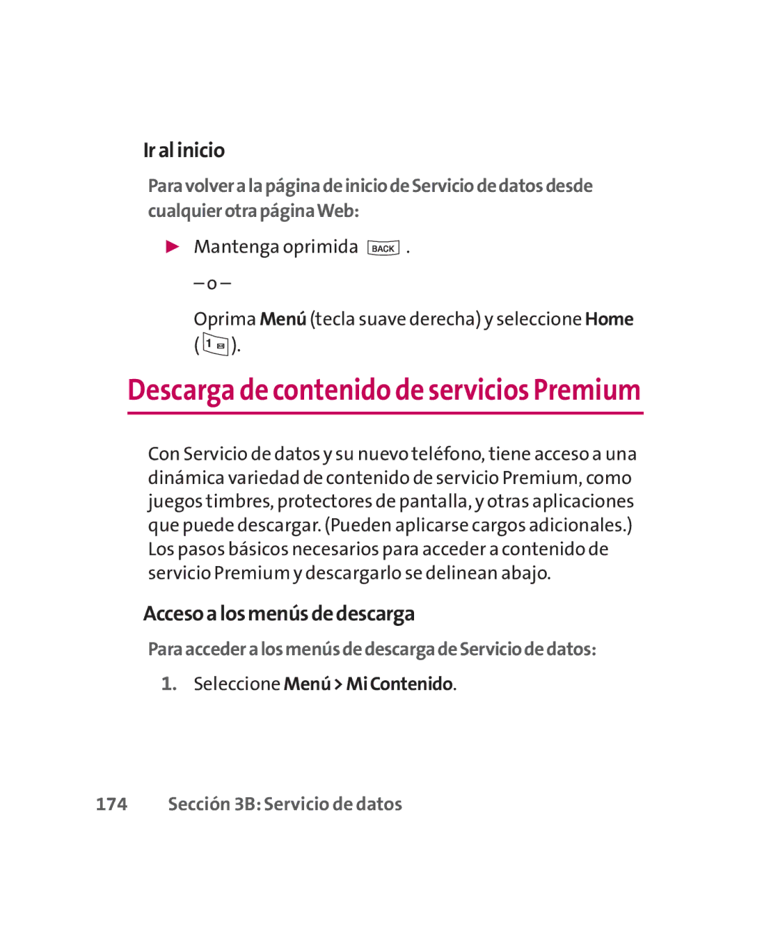 LG Electronics MMBB0267301(1.0) manual Descarga de contenido de servicios Premium, Iralinicio, Accesoalosmenúsdedescarga 