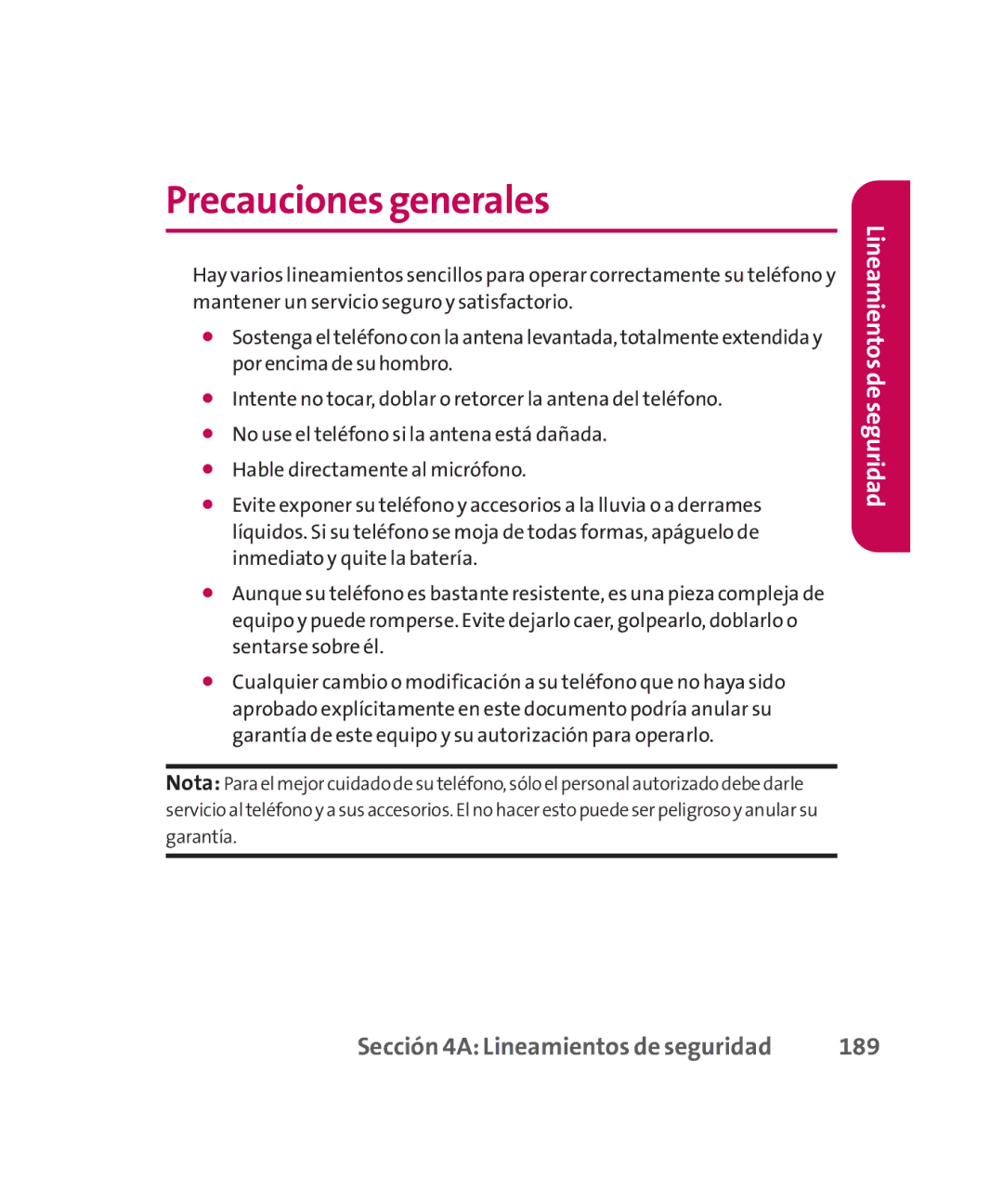 LG Electronics MMBB0267301(1.0) manual Precauciones generales, 189 