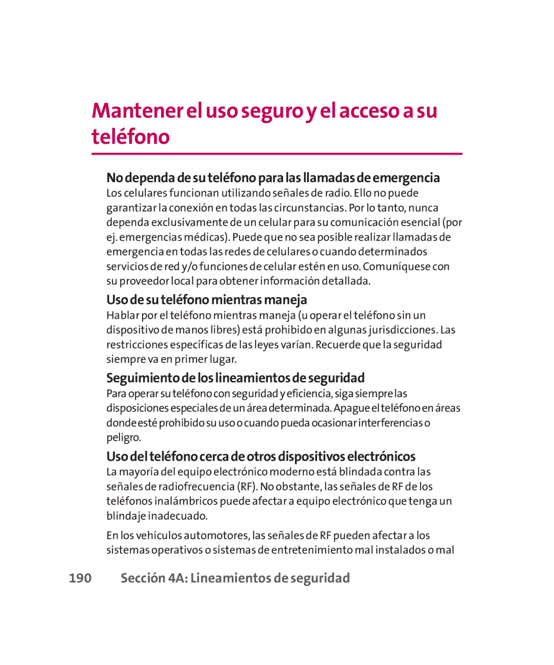 LG Electronics MMBB0267301(1.0) manual Mantener el uso seguro y el acceso a su teléfono, Usodesuteléfonomientrasmaneja 