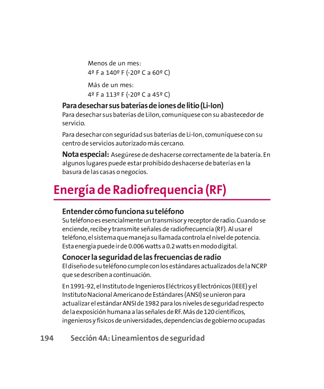 LG Electronics MMBB0267301(1.0) manual Energía de Radiofrequencia RF, ParadesecharsusbateríasdeionesdelitioLi-Ion 