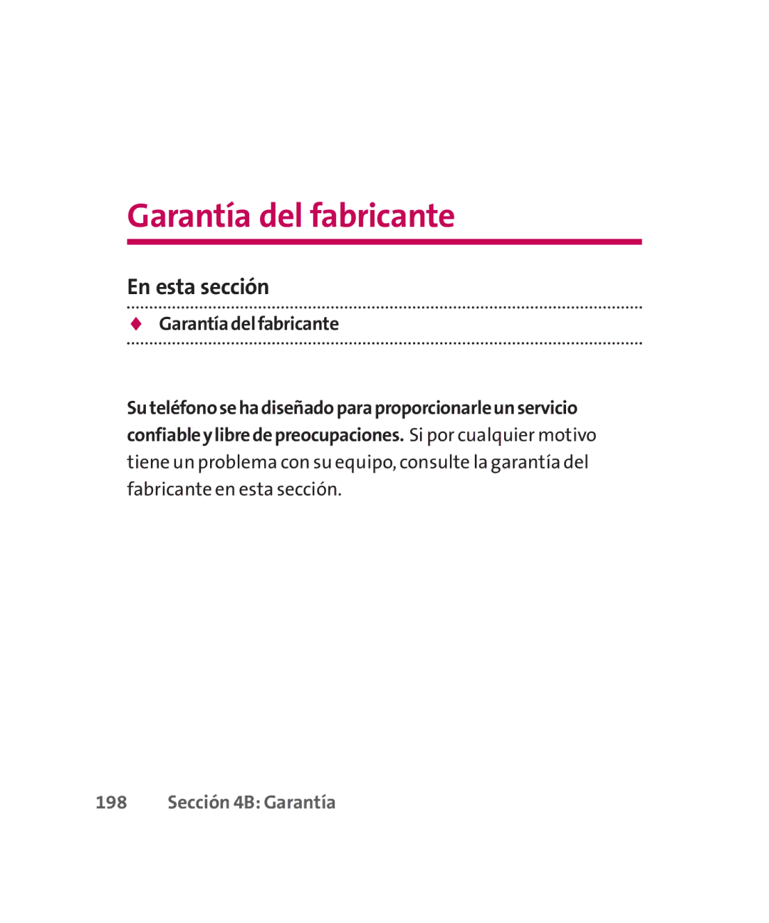 LG Electronics MMBB0267301(1.0) manual Garantía del fabricante,  Garantíadelfabricante, Sección 4B Garantía 