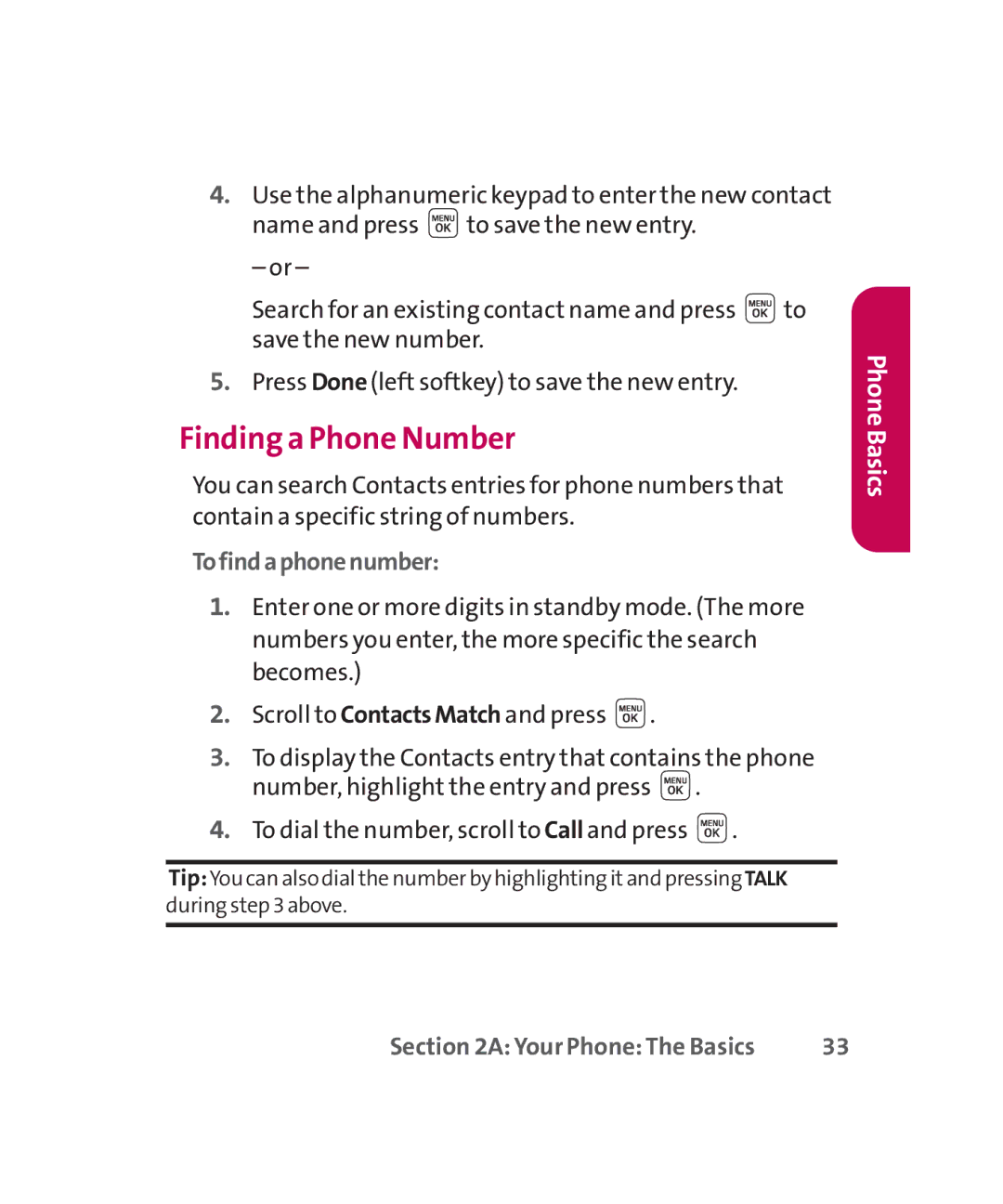 LG Electronics MMBB0267301(1.0) manual Finding a Phone Number, Tofindaphonenumber 