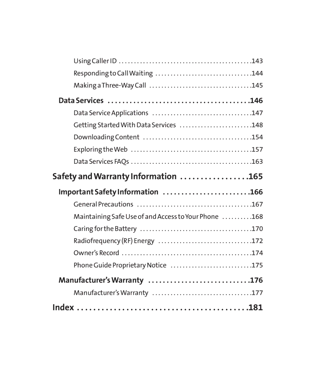 LG Electronics MMBB0267301(1.0) manual Data Services, Important Safety Information, Manufacturer’s Warranty 