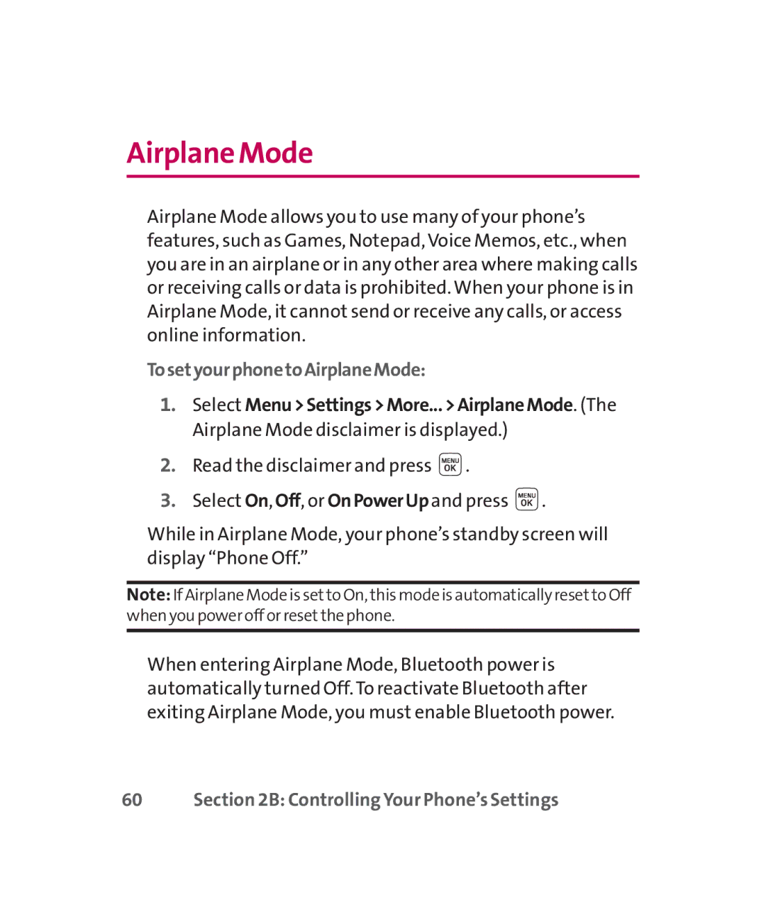 LG Electronics MMBB0267301(1.0) manual Airplane Mode, TosetyourphonetoAirplaneMode 