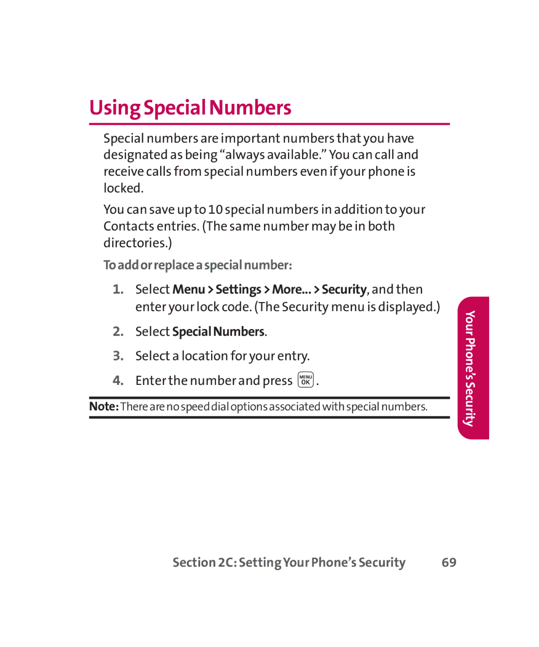 LG Electronics MMBB0267301(1.0) manual Using Special Numbers, Toaddorreplaceaspecialnumber, Select SpecialNumbers 