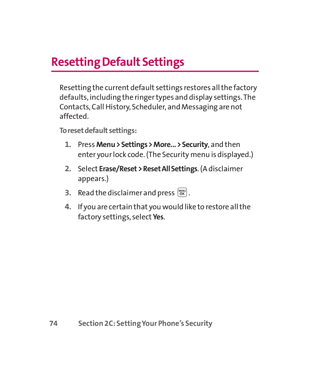 LG Electronics MMBB0267301(1.0) manual Resetting DefaultSettings, Toresetdefaultsettings 