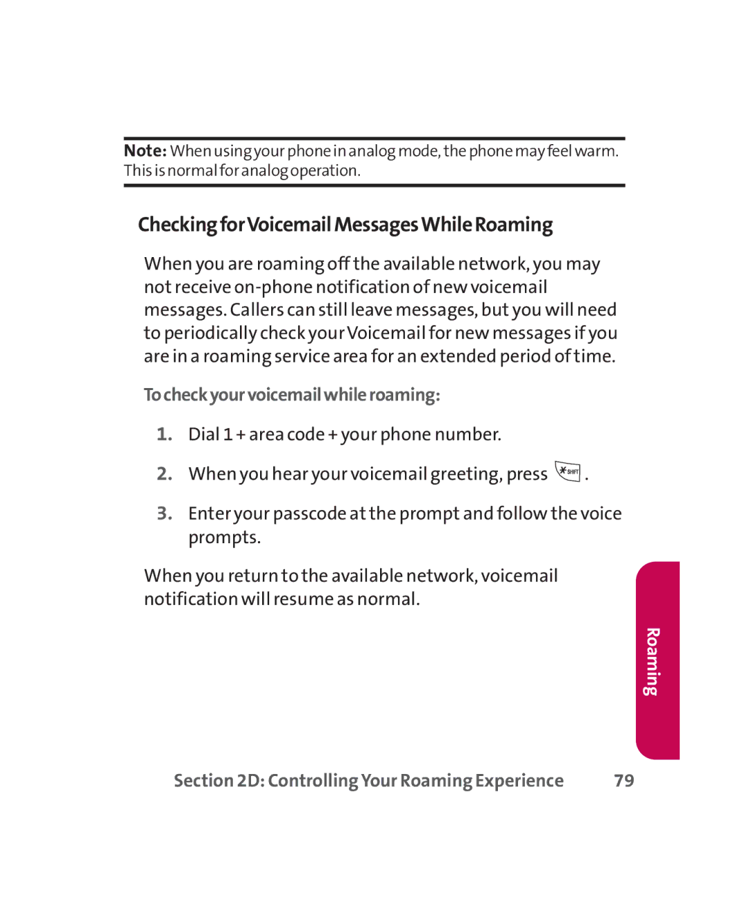 LG Electronics MMBB0267301(1.0) manual CheckingforVoicemailMessagesWhileRoaming, Tocheckyourvoicemailwhileroaming 