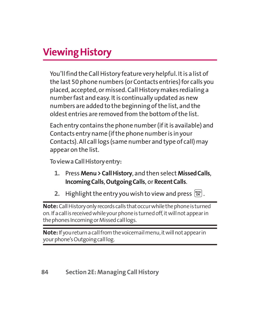 LG Electronics MMBB0267301(1.0) manual Viewing History, ToviewaCallHistoryentry 