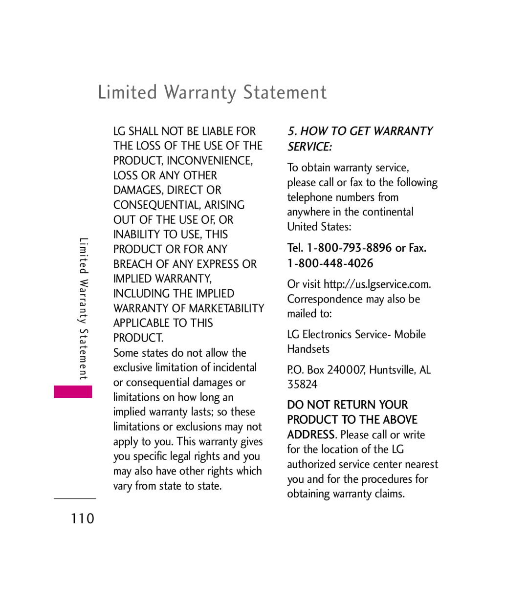 LG Electronics MMBB0272301(1.0) manual HOW to GET Warranty Service, Tel -800-793-8896 or Fax 