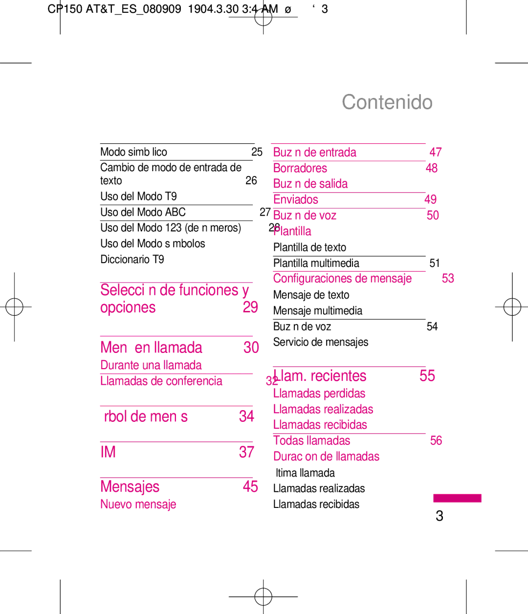 LG Electronics MMBB0292301 manual Selección de funciones y, Llam. recientes, Menú en llamada, Nuevo mensaje 