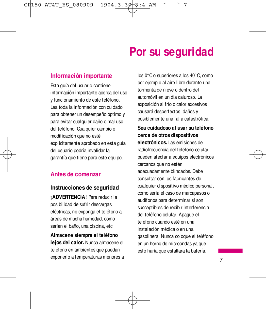 LG Electronics MMBB0292301 manual Por su seguridad, Información importante, Antes de comenzar, Instrucciones de seguridad 