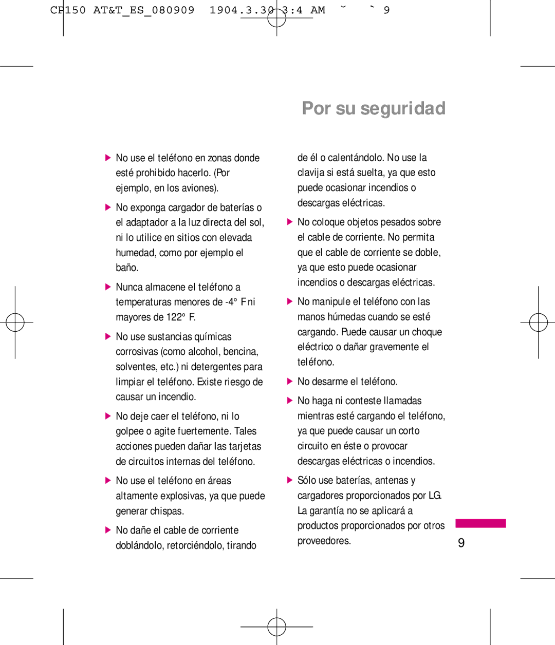 LG Electronics MMBB0292301 manual Por su seguridad, No desarme el teléfono 