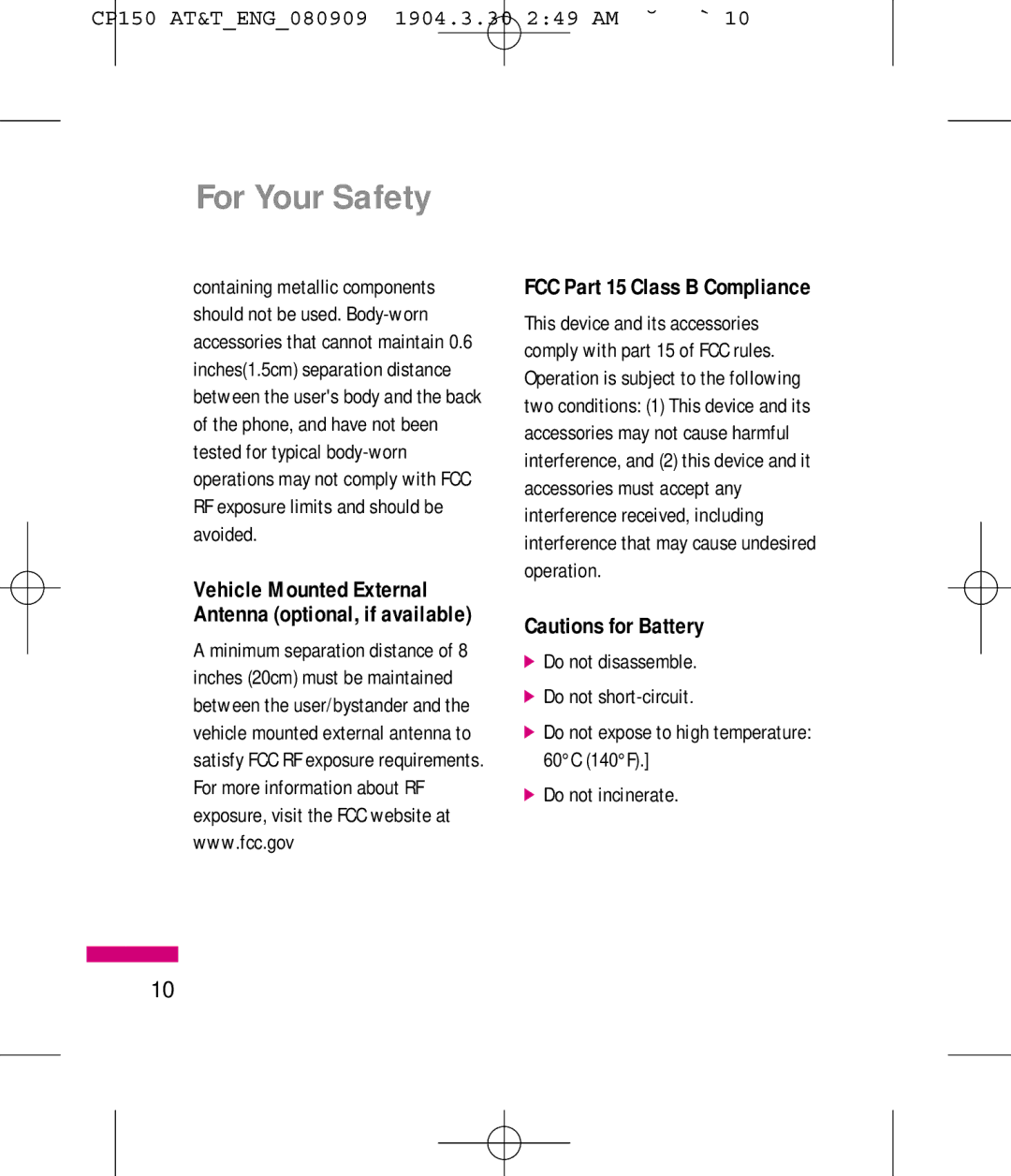 LG Electronics MMBB0292301 manual FCC Part 15 Class B Compliance 