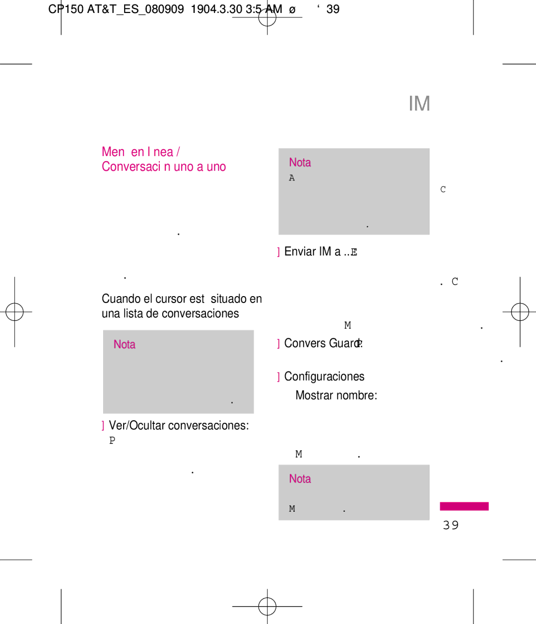 LG Electronics MMBB0292301 manual Menú en línea Conversación uno a uno 