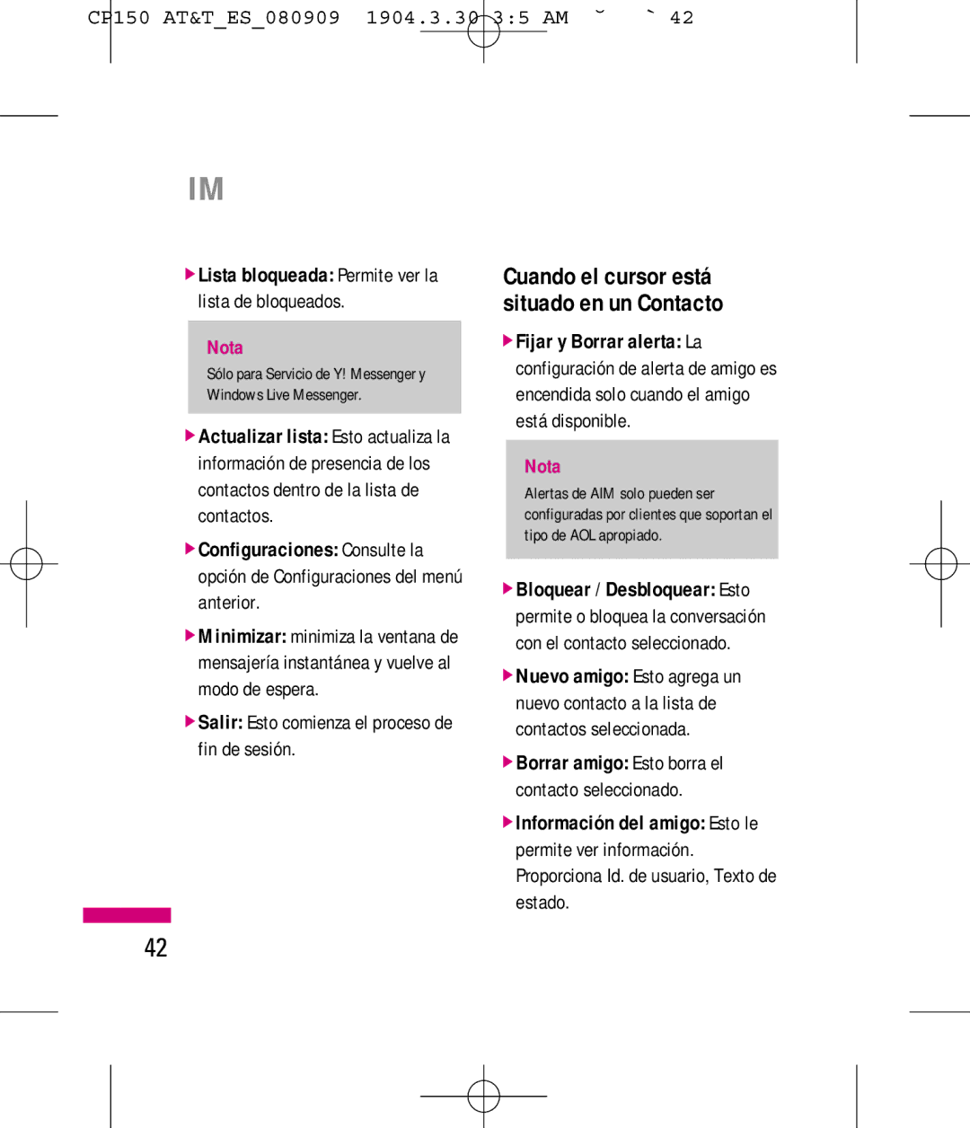 LG Electronics MMBB0292301 manual Lista bloqueada Permite ver la lista de bloqueados 