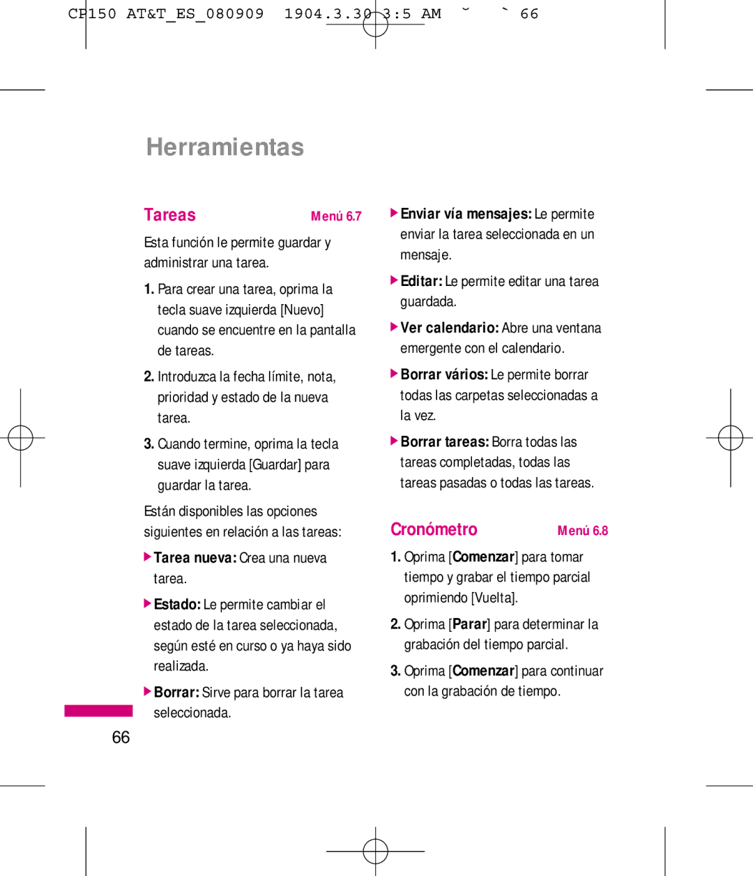 LG Electronics MMBB0292301 manual Tareas, Cronómetro, Editar Le permite editar una tarea guardada 