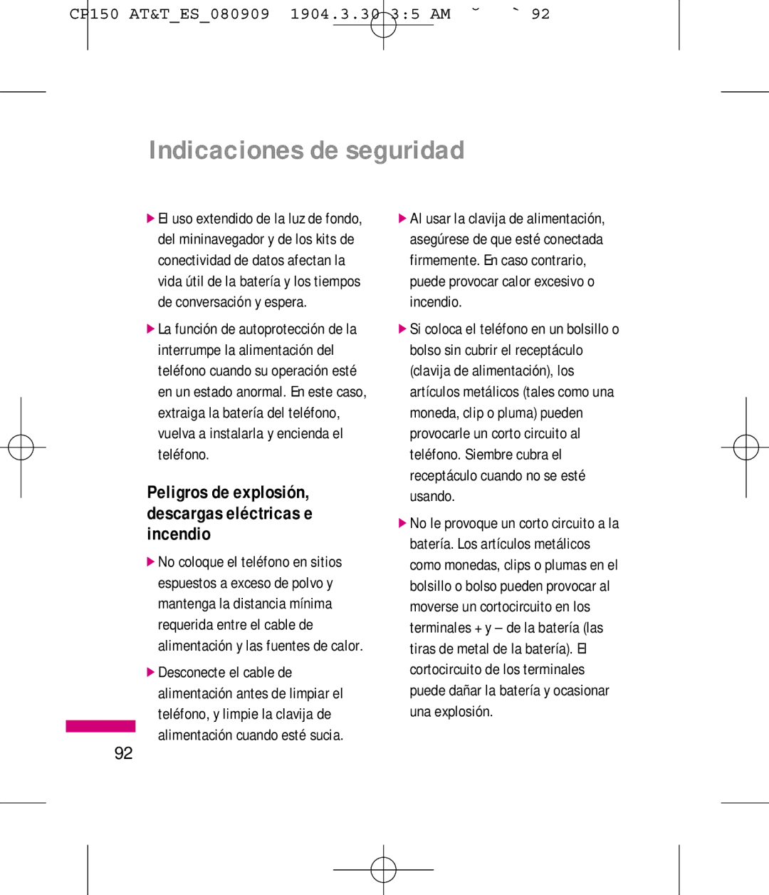 LG Electronics MMBB0292301 manual Peligros de explosión, descargas eléctricas e incendio 