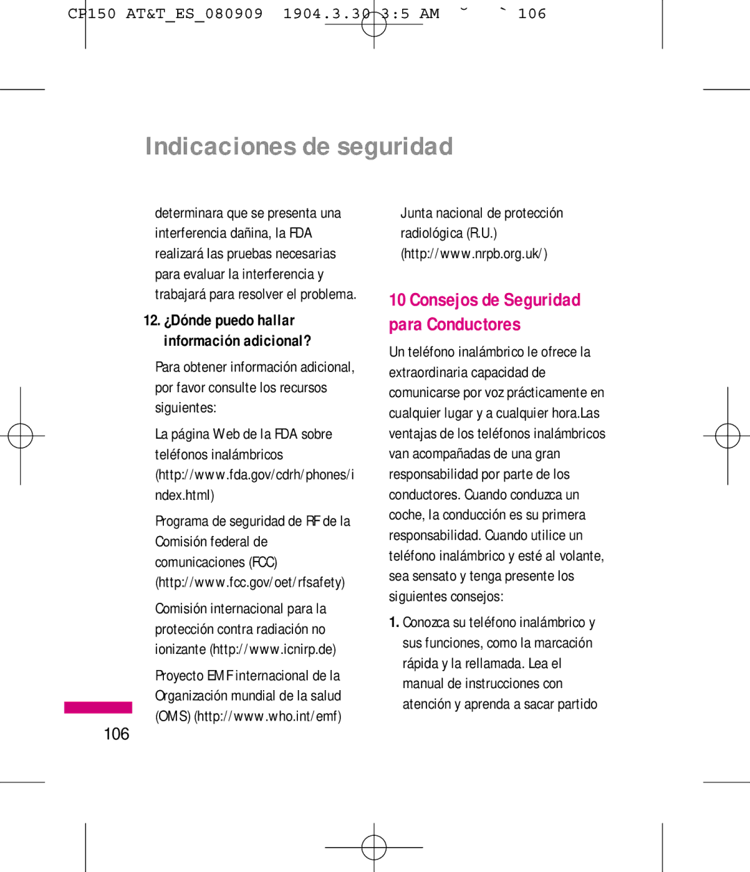 LG Electronics MMBB0292301 manual Consejos de Seguridad para Conductores 