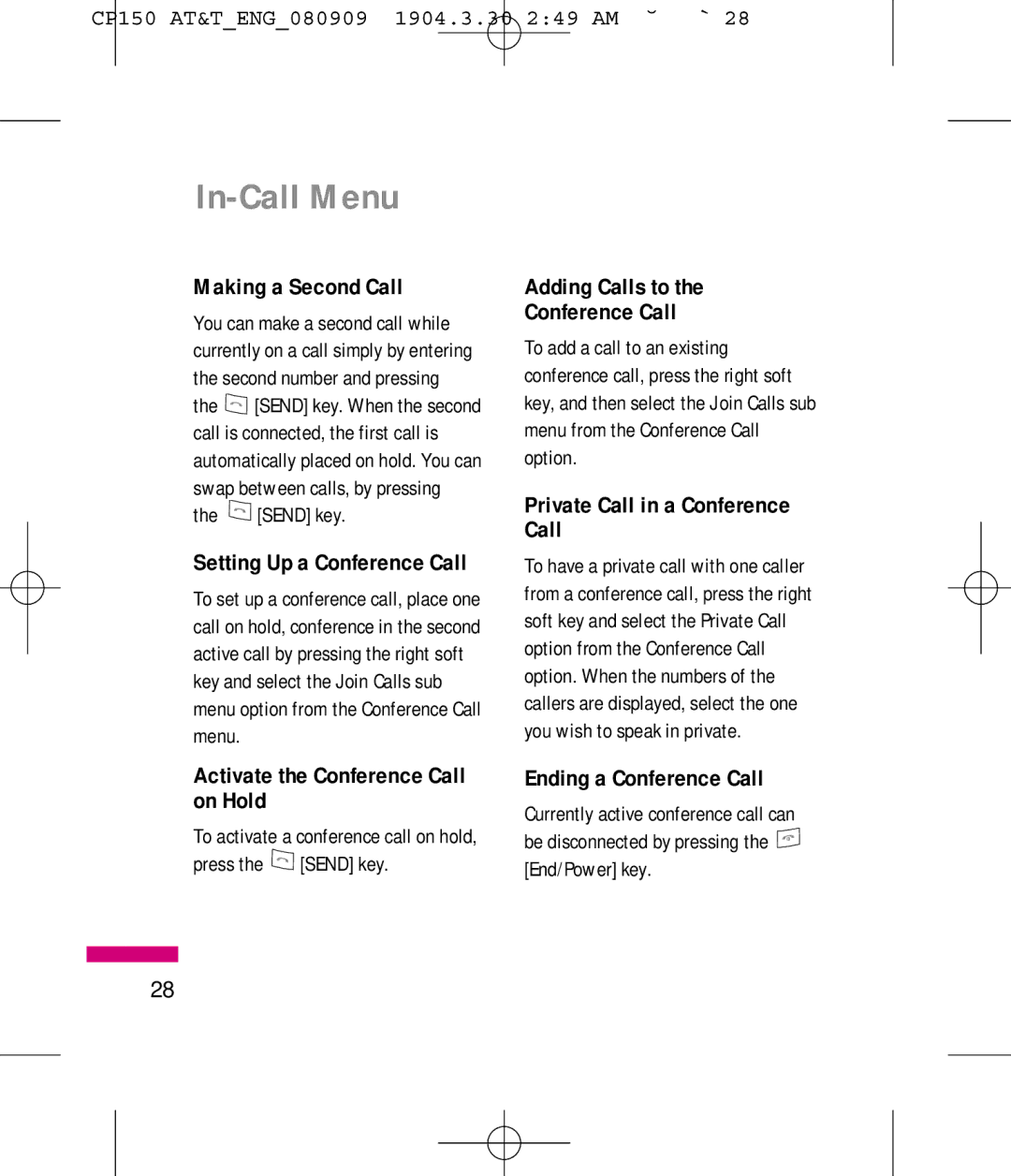 LG Electronics MMBB0292301 Adding Calls to Conference Call, Private Call in a Conference Call, Ending a Conference Call 