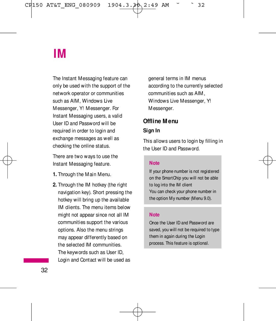 LG Electronics MMBB0292301 manual Offline Menu, Sign 