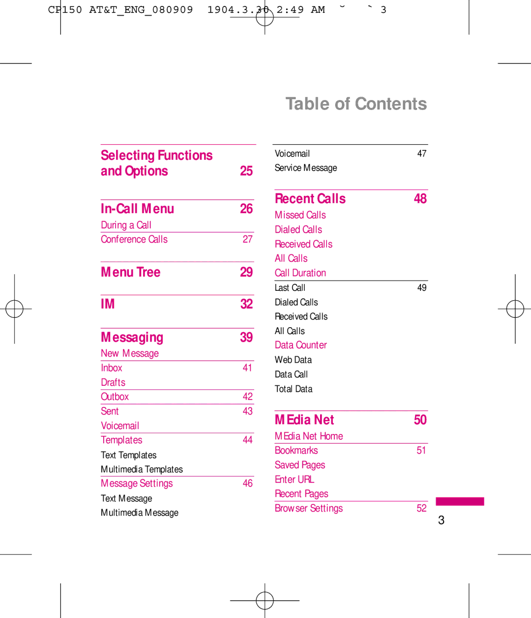 LG Electronics MMBB0292301 manual Table of Contents 